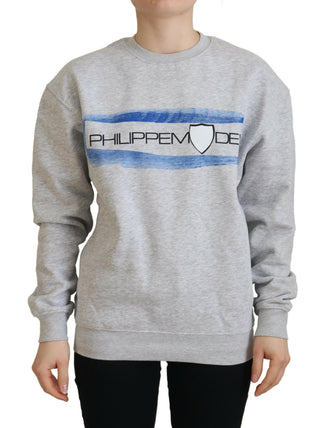 Grauer bedruckter Langarm-Pullover