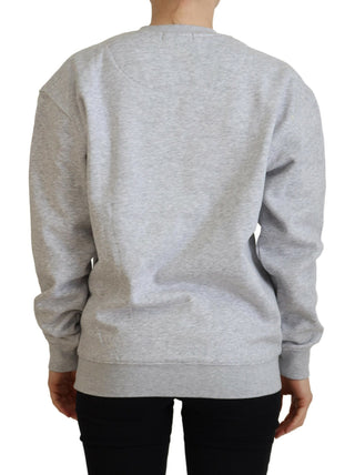 Grauer bedruckter Langarm-Pullover