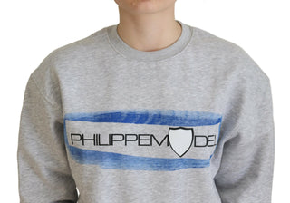 Grauer bedruckter Langarm-Pullover