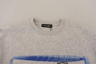 Grauer bedruckter Langarm-Pullover