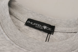 Grauer bedruckter Langarm-Pullover