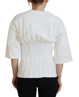 Weißes Korsett Stretch-Baumwoll-Oberteil T-Shirt