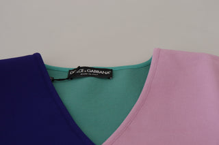 Mehrfarbiger V-Ausschnitt Pullover aus Viskose mit langen Ärmeln