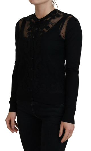 Cardigan negro con botones y encaje floral