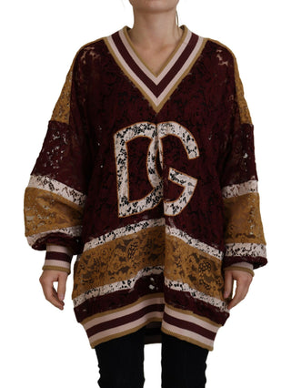 Mehrfarbiger Spitzenpullover mit V-Ausschnitt