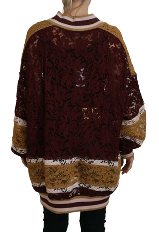 Mehrfarbiger Spitzenpullover mit V-Ausschnitt