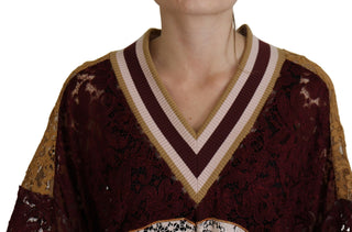 Mehrfarbiger Spitzenpullover mit V-Ausschnitt