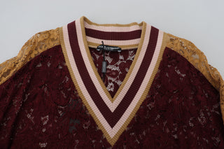 Mehrfarbiger Spitzenpullover mit V-Ausschnitt