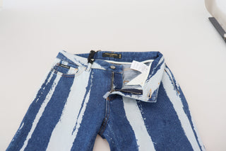 Kobaltblaue gestreifte Röhrenjeans aus Baumwolle