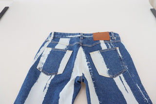 Kobaltblaue gestreifte Röhrenjeans aus Baumwolle