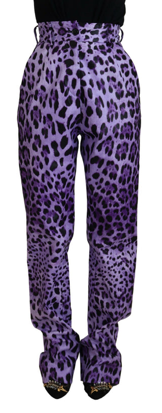 Lila Hosen mit Leopardenmuster und hoher Taille