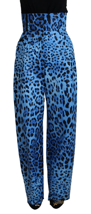 Hose mit hohem Bund und blauem Leopardenmuster