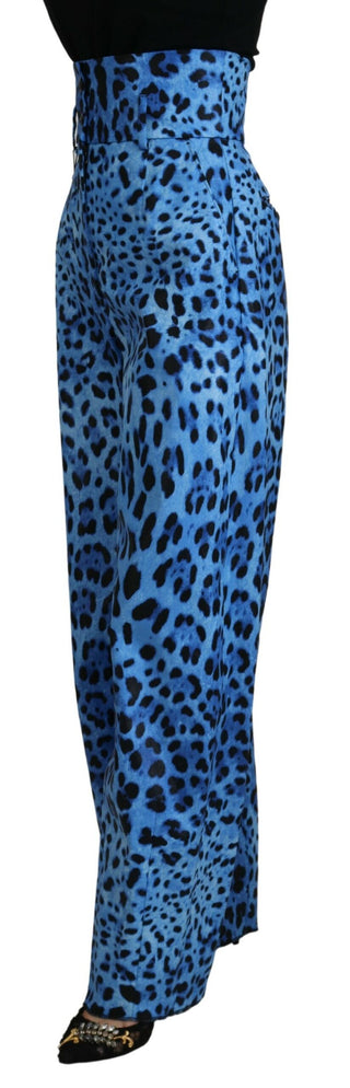 Hose mit hohem Bund und blauem Leopardenmuster
