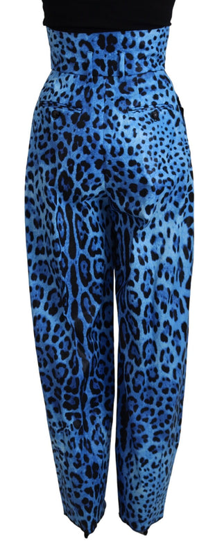 Hose mit hohem Bund und blauem Leopardenmuster