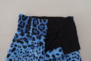 Hose mit hohem Bund und blauem Leopardenmuster