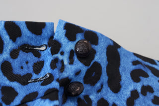 Hose mit hohem Bund und blauem Leopardenmuster