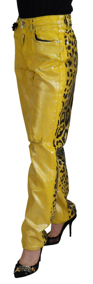 Gelbe Leopard-Baumwoll-Jeans mit geradem Schnitt