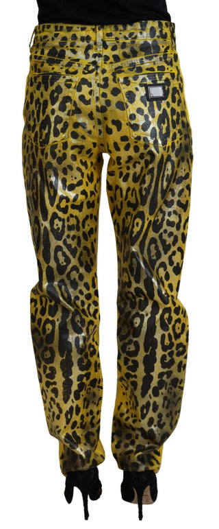 Gelbe Leopard-Baumwoll-Jeans mit geradem Schnitt