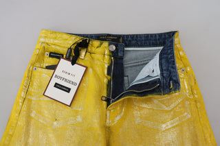 Gelbe Leopard-Baumwoll-Jeans mit geradem Schnitt