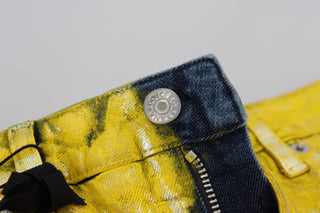 Gelbe Leopard-Baumwoll-Jeans mit geradem Schnitt
