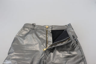 Metallic-silberne High-Waist Skinny-Hose