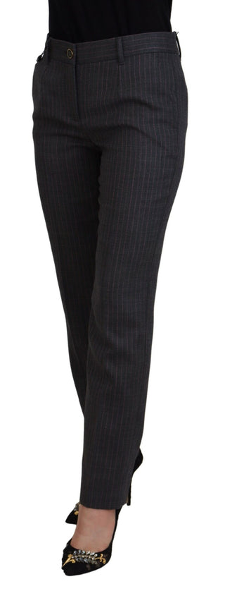 Pantalones de mujer grises de lana con rayas y corte cónico