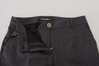 Pantalones de mujer grises de lana con rayas y corte cónico