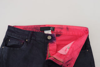 Schwarze, tief sitzende, schmal geschnittene Damen-Jeans aus Denim