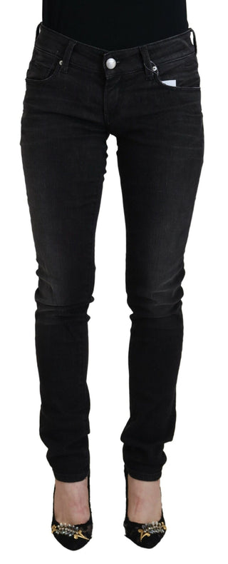 Jeans casuales ajustados de mujer negros de algodón y cintura baja