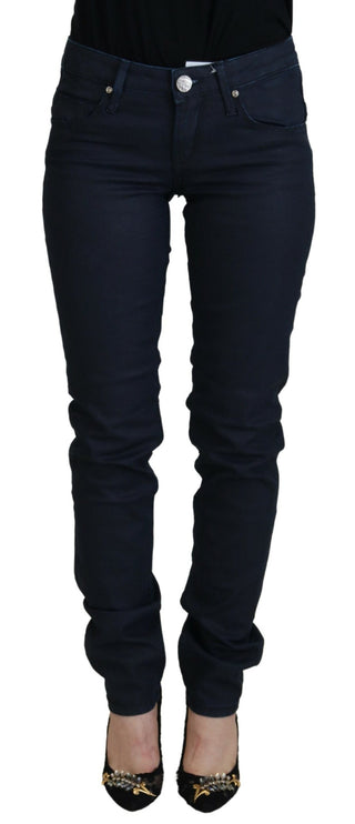 Jeans casuales ajustados de mujer azules de algodón y cintura baja