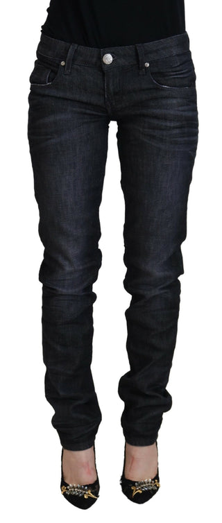 Jeans casuales ajustados de mujer negros de algodón y cintura baja