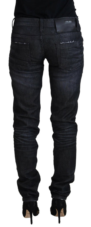 Jeans casuales ajustados de mujer negros de algodón y cintura baja