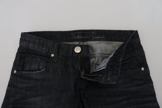 Jeans casuales ajustados de mujer negros de algodón y cintura baja