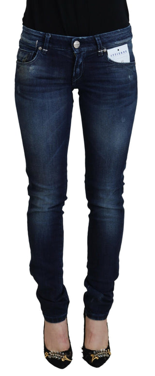 Jeans casuales ajustados de mujer azules de algodón y cintura baja