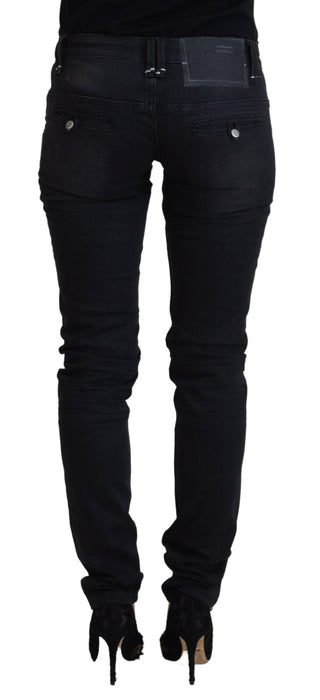 Schwarze Washed Cotton Skinny Damen Casual Jeans