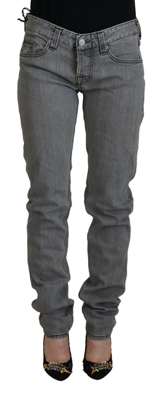 Grau ausgewaschene Skinny Damen-Jeans aus Baumwolle