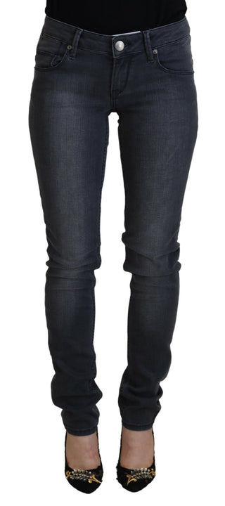 Gray Cotton Skinny Low Waist Women Casual Denim Jeans