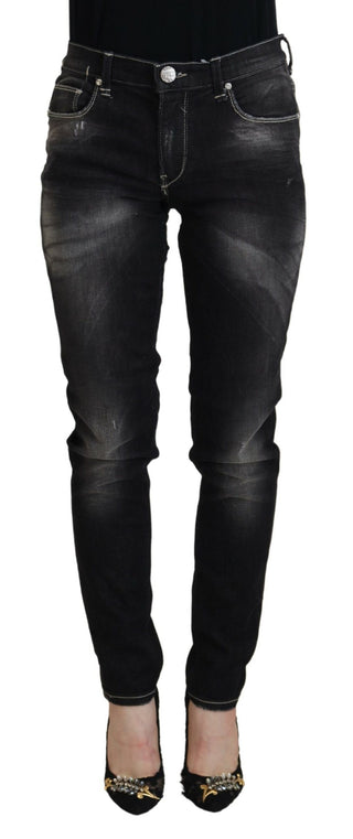 Jeans de mezclilla casual para mujer, de cintura media, lavado negro y corte cónico