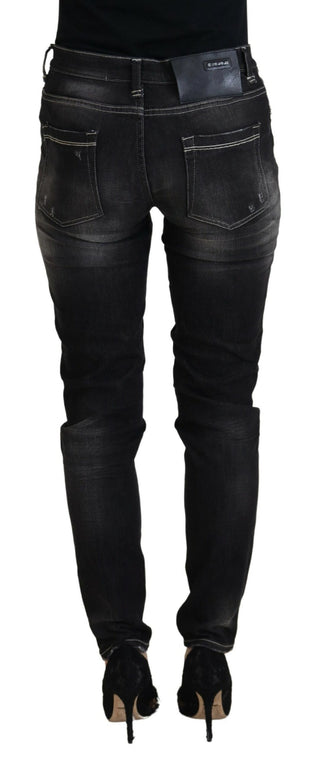 Jeans de mezclilla casual para mujer, de cintura media, lavado negro y corte cónico