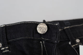 Jeans de mezclilla casual para mujer, de cintura media, lavado negro y corte cónico