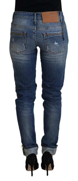 Blaue Low-Waist Damen-Jeans aus gewaschener Baumwolle