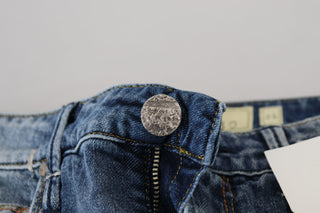 Blaue Low-Waist Damen-Jeans aus gewaschener Baumwolle