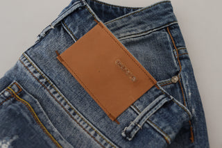 Blaue Low-Waist Damen-Jeans aus gewaschener Baumwolle