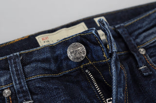 Blaue Jeans aus gewaschener Baumwolle mit niedriger Taille für Damen