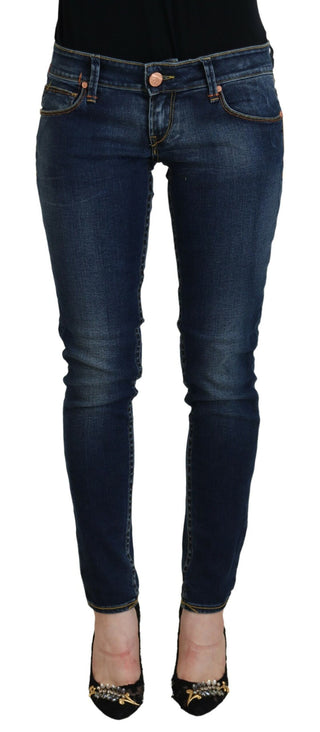 Jeans casuales para mujer de algodón azul, cintura baja y corte skinny