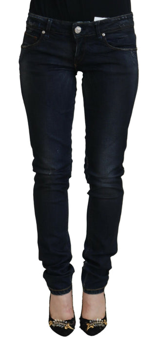 Jeans casuales para mujer de algodón azul, cintura baja y ajuste slim