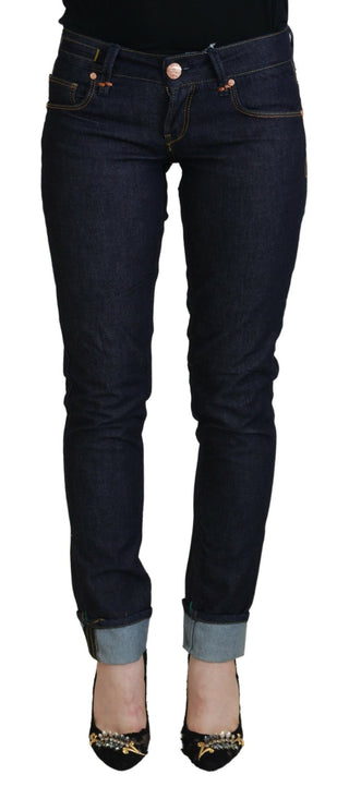 Jeans casuales para mujer de algodón azul, cintura baja y ajuste slim