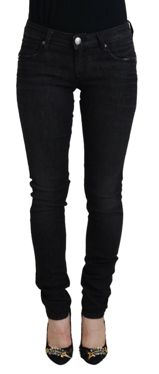 Jeans casuales para mujer de algodón negro con ajuste slim
