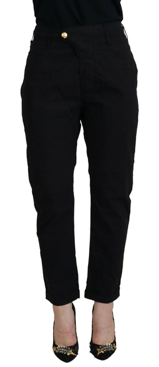 Pantalones holgados de cintura alta para mujer de algodón negro