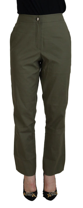 Grüne High-Waist Tapered Hose für Damen aus Baumwolle